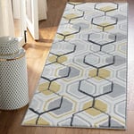 Serdim Rugs Tapis Moderne en polypropylène avec Motif géométrique Hexagonal sculpté à la Main, Gris, 60 x 230 cm