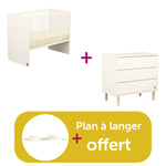 Sauthon Chambre Duo Paloma : Lit 120 X 60 Blanc, Commode 3 Tiroirs Paloma, plan petit modèle blanc offert