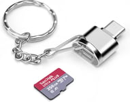 Adaptateur de Lecteur de Carte TF/Carte mémoire de Type C avec Porte-clés, Lecteur USB 3.0 Type-C vers Micro SD SDHC SDXC OTG, Compatible avec iPhone 15 Pro Max Mac Windows Linux PC Samsung (Argent)