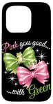 iPhone 15 Pro Pink Green Bow Tie Frog Princess Fun Outfit Case