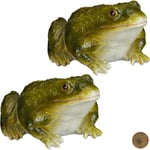 Statue grenouille, lot de 2, figurine déco jardin crapaud en pierre décoration balcon terrasse étang, vert