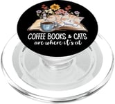 Coffee Books & Cats Are Where It's At Floral Book Cat Coffee PopSockets PopGrip pour MagSafe