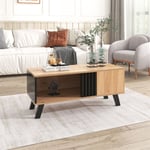 Table basse 100x60x53cm, table d'appoint avec étagères et compartiments, rangement polyvalent, en bois coloré et noir