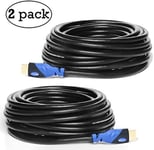 Multi Cable 15 Mètres Câble HDMI a Haute Performance avec Ethernet 1.4a Pack de 2""- Soutien 3D 4K Chaine Audio Retour (ARC) 1080p 26 AWG-Haute Définitions-15M