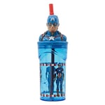 GOBELET RÉUTILISABLE POUR ENFANTS EN PLASTIQUE SANS BPA 430 ML AVEC FIGURINE 3D SUR LE COUVERCLE | AVENGERS CAPITAN AMERICA