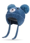 Rayson Winter Warm Hat Baby Earflap Fleece Lined Knitted Cap Toddler Dual Pom-Pom Chenille Knitted Warm Hat Cute Bear Kids Winter Hat with Ear Flaps,Blue