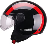 Sparco Riders SP601 Casque Moto Demi-Jet, Casque Scooter Homologué ECE 22.06, Casque Demi-Jet avec Visière Anti-Rayures et Déclenchement Micrométrique, Noir/Rouge, L