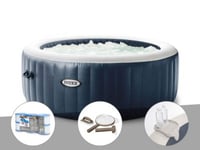 Kit spa gonflable Intex PureSpa Blue Navy rond Bulles 4 places + 6 filtres + Kit d'entretien + Porte-verre