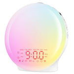 Réveil Lumière Bluetooth,Radio Eveil Matin Lumineux Lampe de Chevet 20 Niveaux de Luminosité Simulateur d'Aube et Crépuscule 2 Réveils 22 Sons Naturels Fonction Snooze 17 Couleurs Veilleuse Enfant