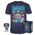 Funko Pocket Pop! & Tee (Child): Marvel - Captain America (Special Edition) Bobble-Head Vinyl Figure (4cm) & T-Shirt (M)