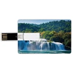 4G USB Flash Drives Credit Card Shape Waterfall Memory Stick Bank Card Style Scenic Waterfall on the River and Forest Wild Space Life on Earth Photo,Green Blue White Waterproof Pen Thumb Lovely Jump