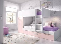 Dmora - Composition de la Chambre à Coucher Eiger, Chambre complète, Chambre d'enfants, Kit mobilier Pont, 244x112 h150 cm, Blanc et Rose