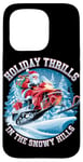 Coque pour iPhone 15 Pro Holiday Thrills Snowy Hill Père Noël en motoneige