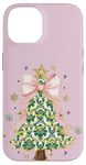 Coque pour iPhone 14 Noeud en ruban rose coquette vert sapin de Noël Preppy Holiday