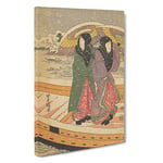 Big Box Art Ladies in The Snow by Utagawa Kunisada Painting Canvas Wall Art Framed Picture Print, 30 x 20 Inch (76 x 50 cm), Cream, Brown, Green, Brown, Orange