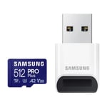 Samsung PRO Plus 512 GB microSD-minnekort + USB-leser