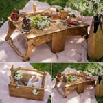 Hopfällbar picknickkorg i trä för utomhusbruk, bärbart picknickbord för vin, 2-i-1 picknickbord, konvertibel förvaringskorg i trä för utomhus- eller inomhusbruk