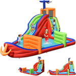 Goplus - Château Gonflable Bateau Pirate, Aire de Jeux Gonflable Aquatique avec Zone d'Escalade, Toboggan, Pistolets a Eau, Accessoires Riches, pour