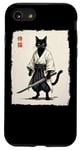 iPhone SE (2020) / 7 / 8 Samurai Cat Black Warrior Japanese Art Anime Retro Vintage Case