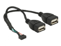 Delock - USB-intern till extern kabel - 10-stifts USB-överdel (hona) till USB (hona) - 20 cm - svart