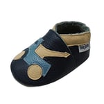 Mejale Chaussons Enfant Bébé en Cuir Doux-Chaussons Cuir Souple-Chaussures Premiers Pas-Dessin animé Étoiles, Bleu Marine, 6-12 mois/5.1 pouce (Taille Fabricant: M)