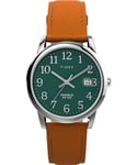 Timex Montre pour homme Easy Reader 35 mm - Bracelet en cuir marron, cadran vert, boîtier argenté TW2W54600