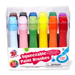 TBC The Best Crafts 12 Colours Squeezable Brush Paints for Kids, Washable Tempera Paint Brushes, Kids Grip Strengthen Art Toys, Assorted Baisic/Neon/Pastel Colors(24ml/0.8oz Each), Easy to Paint