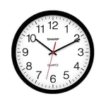 Sharp Horloge Murale – Noir, silencieuse sans tic-tac, 35,6 cm, à Quartz de qualité, Fonctionne à Piles, Ronde, Facile à Lire, pour la Maison, la Cuisine, Le Bureau, la Salle de Classe, l'école,