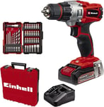 Einhell Perceuse Visseuse sans fil TE-CD 18/2 Li +39 (1 x 2,5 Ah) Power X-Change (Li-Ion, 18 V, 44 Nm, engrenage à 2 vitesses, avec batterie 2,5 Ah, chargeur rapide et jeu de 39 accessoires)