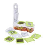 Relaxdays 10024686, White & Green XL Multifunctional Vegetable Slicer Set, Kitchen Grater with Cutter Tray and Hand Protection, Stainless Steel