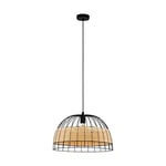 Eglo Suspension Anwick, 1 Ampoule, Suspension Vintage, Boho, en Acier et Rotin, Lampe de Salle à Manger, Lampe de Salon Suspendue en Noir, Naturel, Douille E27, Ø 50 cm