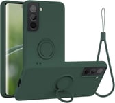 Compatible Avec La Coque Galaxy S21 Plus 5g, Silicone Avec Support De Béquille À Anneau 360° Support Magnétique Pour Voiture Avec Dragonne Pour Samsung Galaxy S21+6,7 Pouces 2021 Vert Pin