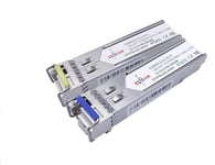 Elfcam® - Lot de 2 Module SFP 1,25G, Connecteur Câble à Fibre Optique Monomode LC/UPC, 10KM DDM, TX 1310nm / RX 1550nm et TX1550nm / RX1310nm