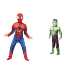 Rubies Official Marvel Spider-Man, Deluxe Child Costume - Medium Age 5-6, Height 116 cm, Red & Official Marvel Avengers Hulk Deluxe Child Costume - Medium Age 5-6, Height 116 cm, Green