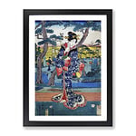 Young Girl At A Tea House By Utagawa Hiroshige Asian Japanese Framed Wall Art Print, Ready to Hang Picture for Living Room Bedroom Home Office Décor, Black A4 (34 x 25 cm)