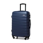 WITTCHEN Valise de Voyage Bagage à Main Valise Cabine Valise Rigide en ABS avec 4 roulettes pivotantes Serrure à Combinaison Poignée télescopique Groove Line Taille M Bleu foncé