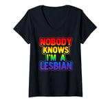 Womens LGBT Pride - Nobody Knows I'm A Lesbian V-Neck T-Shirt