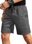 Meilicloth Mens Casual Shorts Waffle Elastic Waist Drawstring Summer Gym Workout Running Shorts with Pockets Dark Grey 40