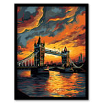 Tower Bridge And The Thames River Storm Clouds Orange And Grey London England Art Print Framed Poster Wall Decor