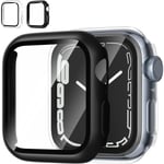 [2-pack] Kompatibel med Apple Watch Series 7 45mm Fodral med skärmskydd, Hård PC Skyddande Skal Härdat Glas Skydd