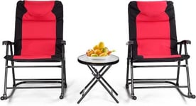 3 Pcs Ensemble de Fauteuil à Bascule et Table Basse Pliante 2 Chaise Berçante avec 1 Table Ronde Rouge