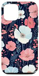 iPhone 12/12 Pro Boho Navy Blue and Pink Floral Botanical Pattern Flower Art Case