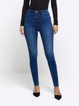 River Island High Rise Skinny Jean - Dark Denim, Blue, Size 12, Inside Leg Long, Women