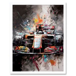 Race Car Grand Prix Multicoloured Modern Art Print Framed Poster Wall Decor 12x16 inch