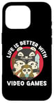 Coque pour iPhone 16 Pro La vie de jeu Kawaii Panda est meilleure avec les jeux vidéo