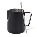 Joeji's Kitchen Milk Frother Jug for Coffee Machine 350ml with Art Pen - Stainless Steel - Milk Pitcher Barista Coffee for Cappuccino Latte and Espresso - Black﻿