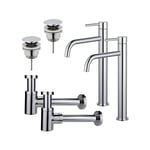 Fortifura Calvi Kit robinet lavabo - pour double vasque - robinet rehaussé - bonde clic clac - siphon design bas - Chrome brillant