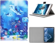 Coque Universelle Pour Wqplo Tablette 10 Pouces/Hotlight Tablette/Brillar Tablette/Yestel Tablette 10 Pouces, Étui De Protection En Cuir Pu Pour Tablette (Dauphins)