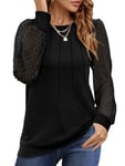 Aokosor Ladies Long Sleeve Tops Black Women Top Size 18-20 Ladies Shirts Long Sleeve Pleated Blouse Ladies Jumper Women Tops