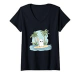 Womens Funny Ghost Stand Up Paddle Halloween Lake Summer Costume V-Neck T-Shirt